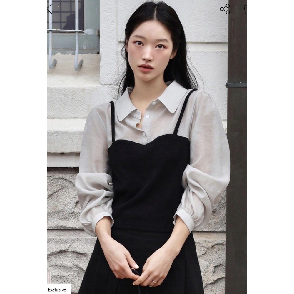 JOORTI Korean Womens Small Layered Bustier Blouse Black White K-Fashion Top
